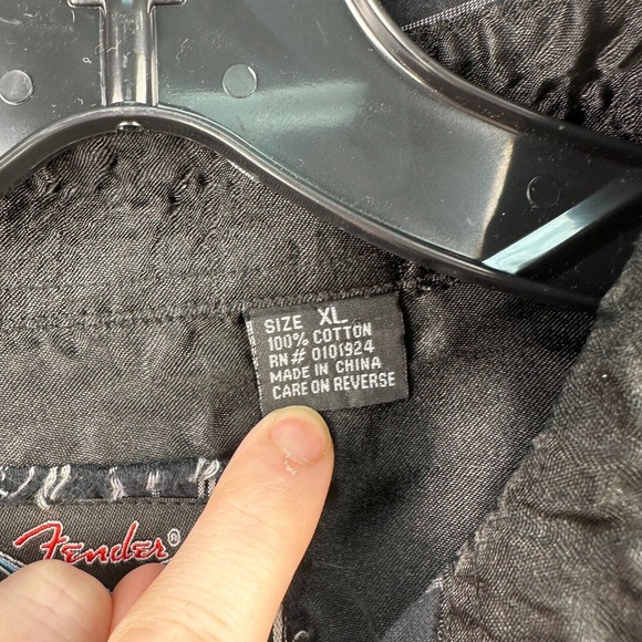 Fender Rock & Roll Religion Shirt Men XL Black Pinstriped Short Sleeve Button Up - Picture 10 of 11